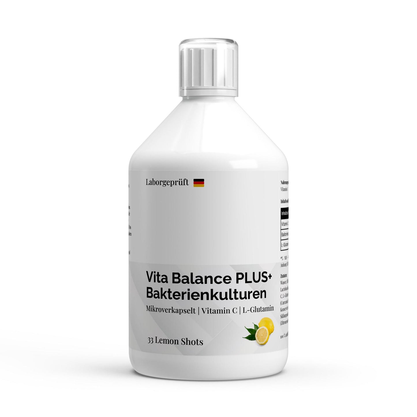Vita Balance PLUS+ – 33 shots veganos con cultivos bacterianos – Limón – 500 ml