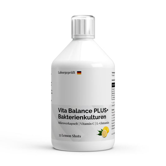 Vita Balance PLUS+ – 33 shots veganos con cultivos bacterianos – Limón – 500 ml